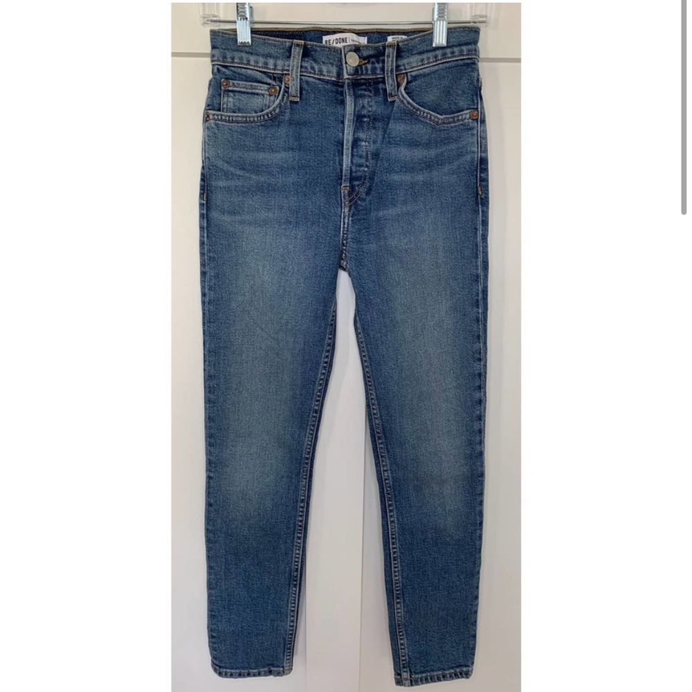 RE/DONE Originals High Rise Ankle Crop Stretch Button Fly Jeans Size 27